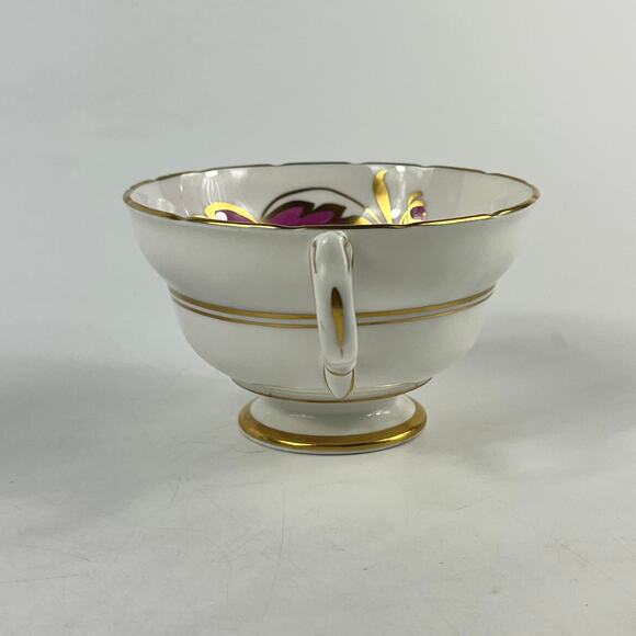 Copelands Grosvenor China England Teacup Saucer Set Purple Floral Gold Trim - Picture 5 of 15